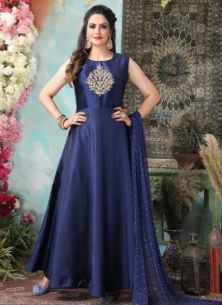 Blue Colour Fancy Designer Wedding Wear Taffeta Anarakali Salwar Suit Collection 1227-546